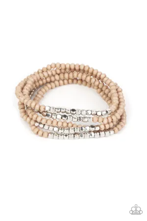 Tulum Trek - Brown - Faceted and Silver Cube Bead Paparazzi Stretchy Bracelet