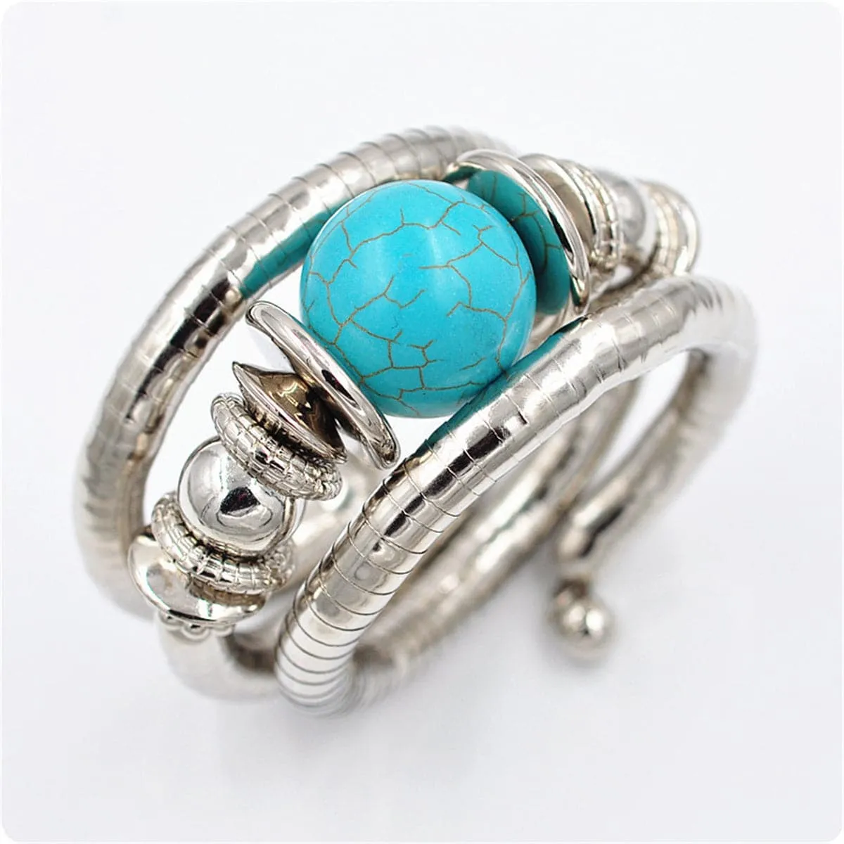 Turquoise & Silver-Plated Layered Bracelet