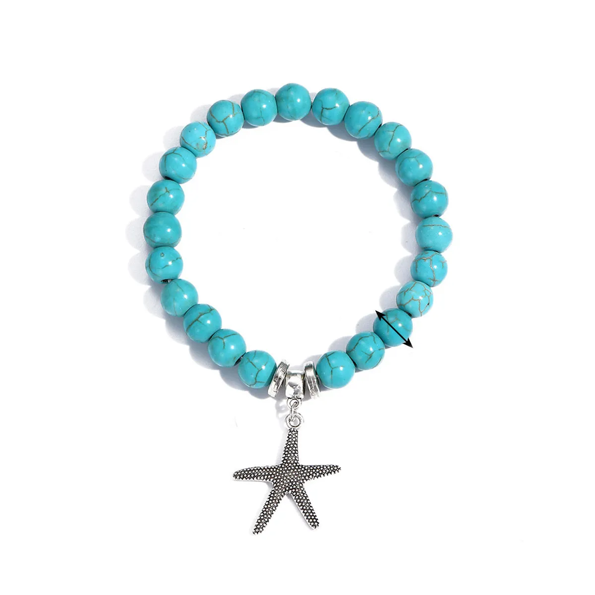 Turquoise & Silver-Plated Starfish Beaded Stretch Bracelet