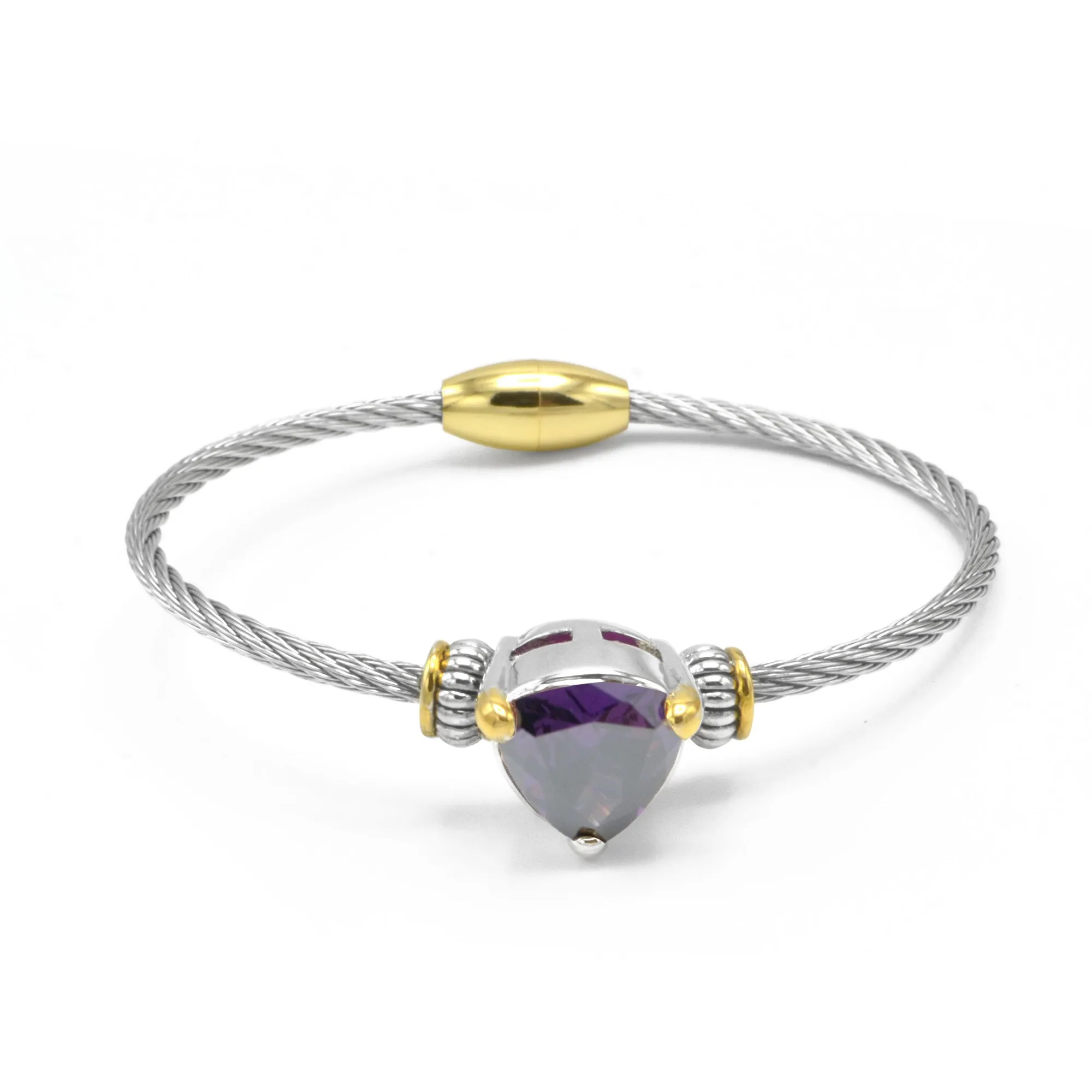 TWO TONE AMETHYST CRYSTAL CLASSIC CABLE BRACELET#4110BR-AM(FD14)
