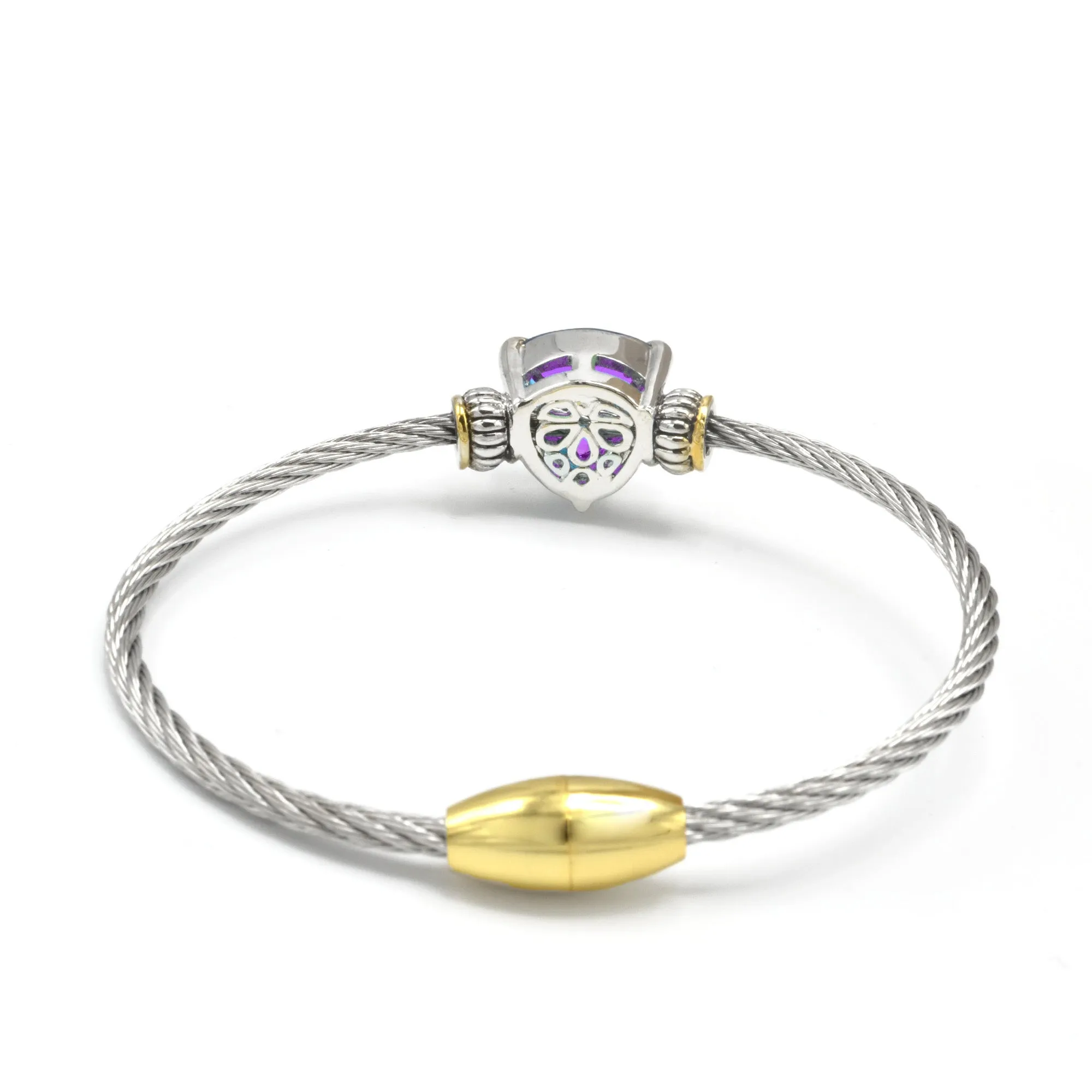 TWO TONE AMETHYST CRYSTAL CLASSIC CABLE BRACELET#4110BR-AM(FD14)