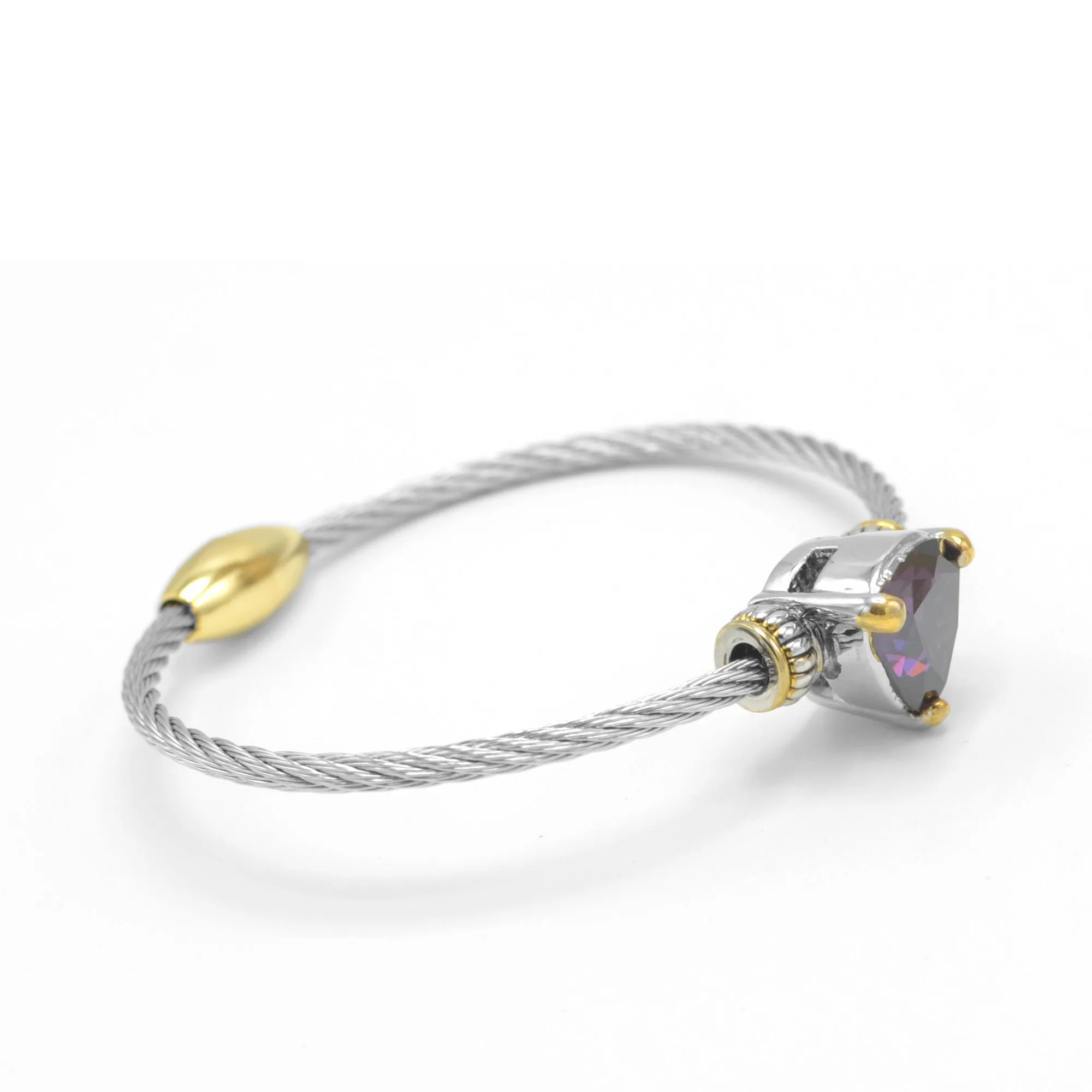 TWO TONE AMETHYST CRYSTAL CLASSIC CABLE BRACELET#4110BR-AM(FD14)