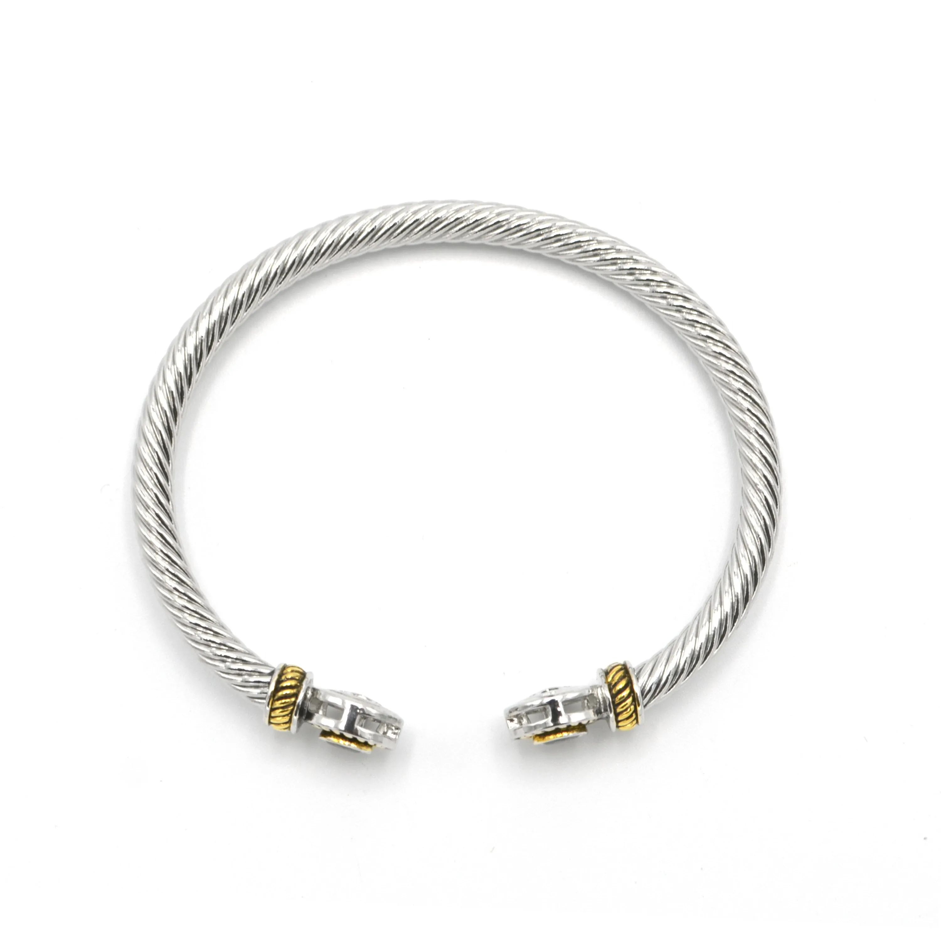 TWO TONE TOPAZ CRYSTAL CLASSIC CABLE BRACELET#12550BR-LT.C.TPZ(FB22)
