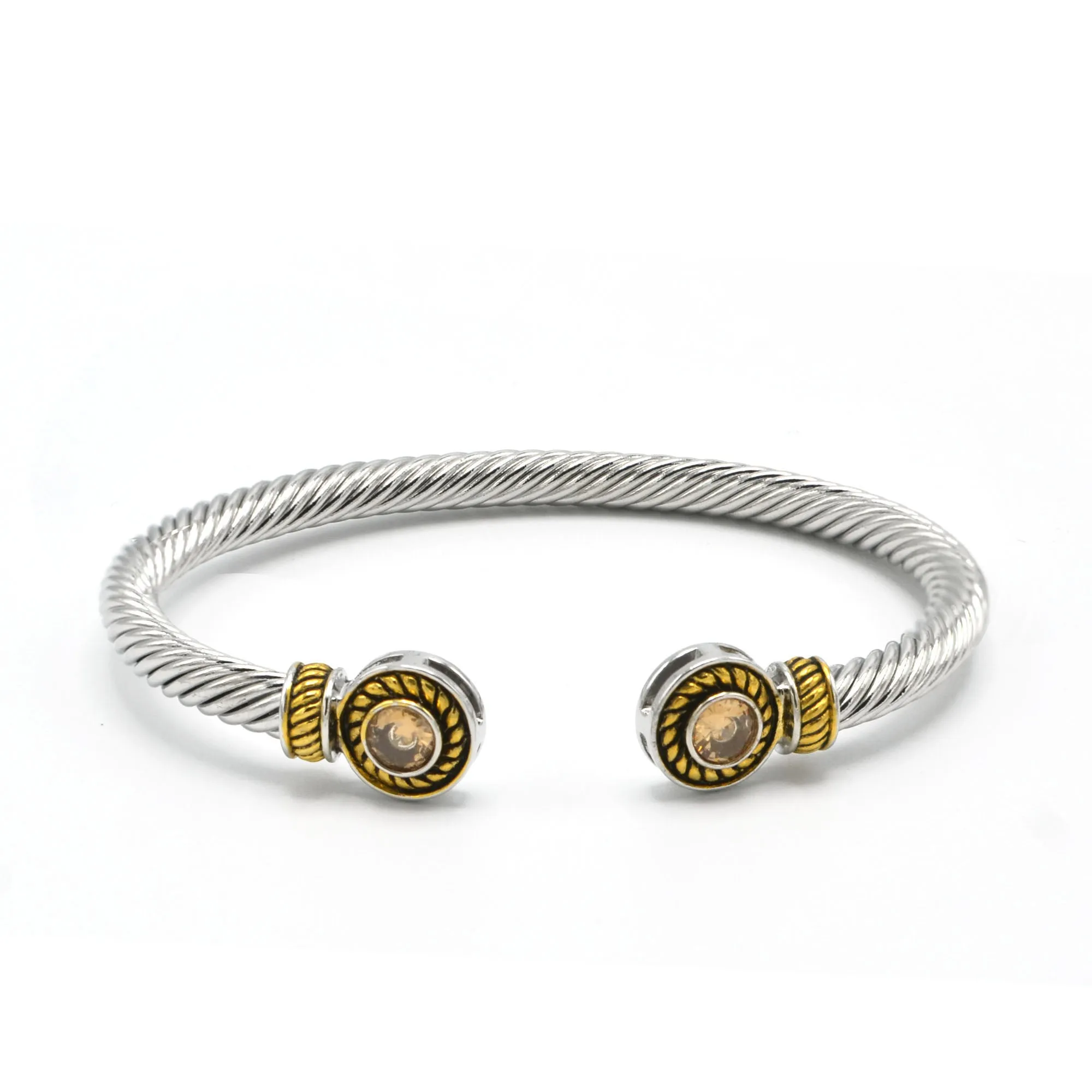 TWO TONE TOPAZ CRYSTAL CLASSIC CABLE BRACELET#12550BR-LT.C.TPZ(FB22)