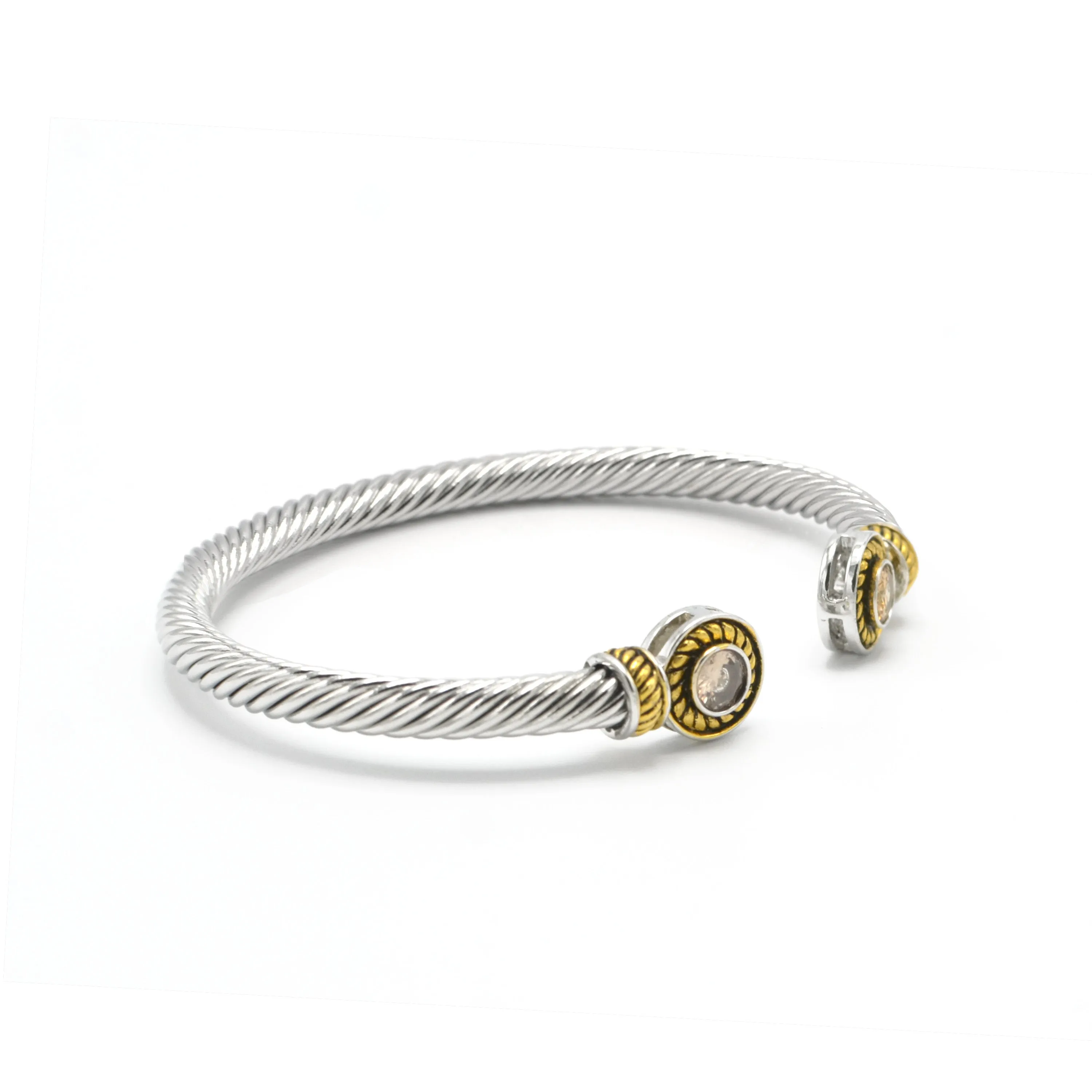 TWO TONE TOPAZ CRYSTAL CLASSIC CABLE BRACELET#12550BR-LT.C.TPZ(FB22)