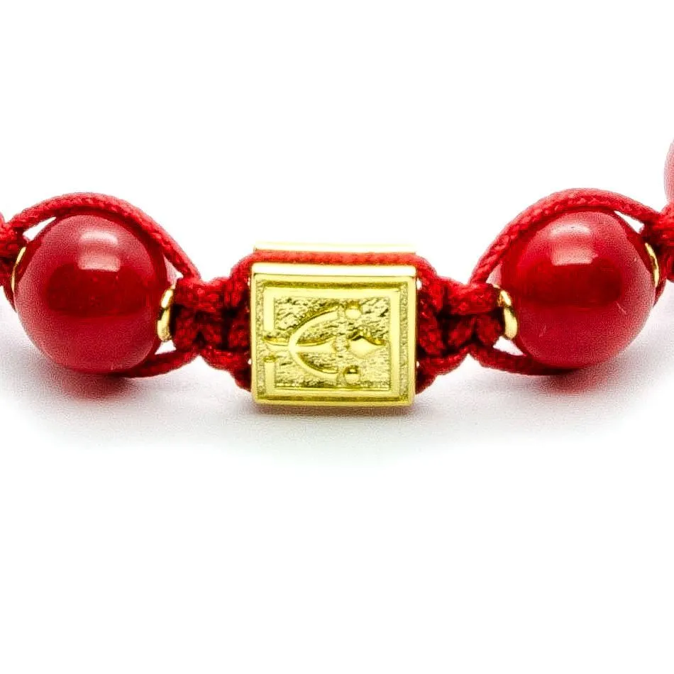 Ultimate Courage - Red Jade Stone Bead Bracelet in Gold | 10MM