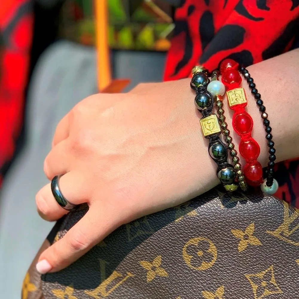 Ultimate Courage - Red Jade Stone Bead Bracelet in Gold | 10MM