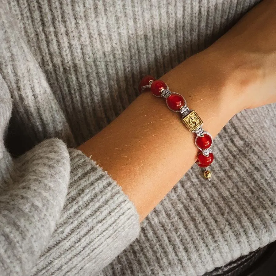 Ultimate Courage - Red Jade Stone Bead Bracelet in Gold | 10MM