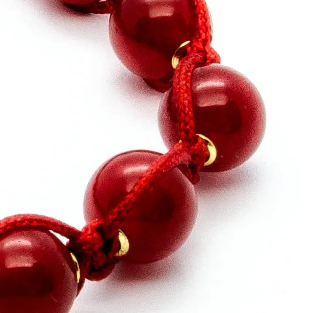 Ultimate Courage - Red Jade Stone Bead Bracelet in Gold | 10MM
