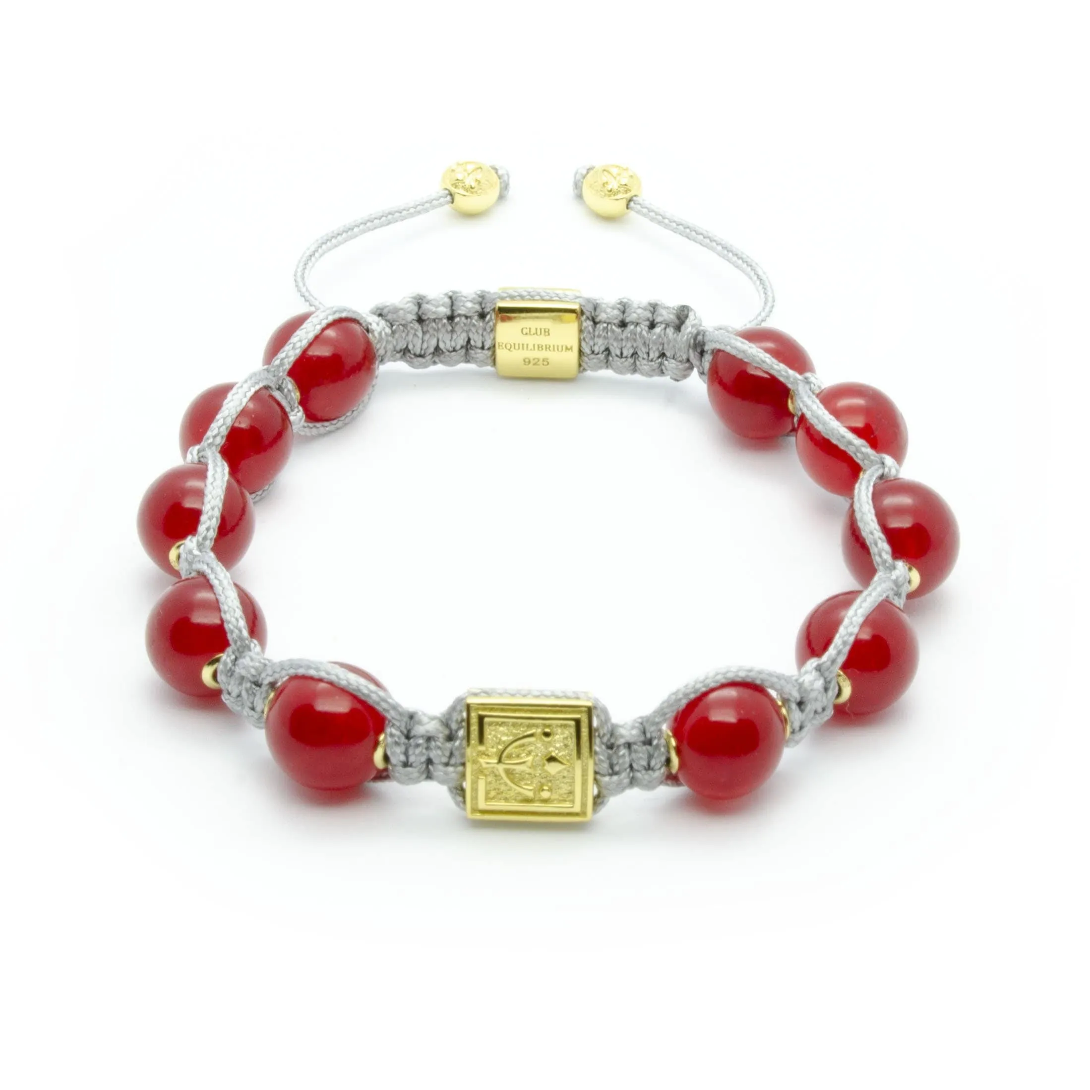 Ultimate Courage - Red Jade Stone Bead Bracelet in Gold | 10MM