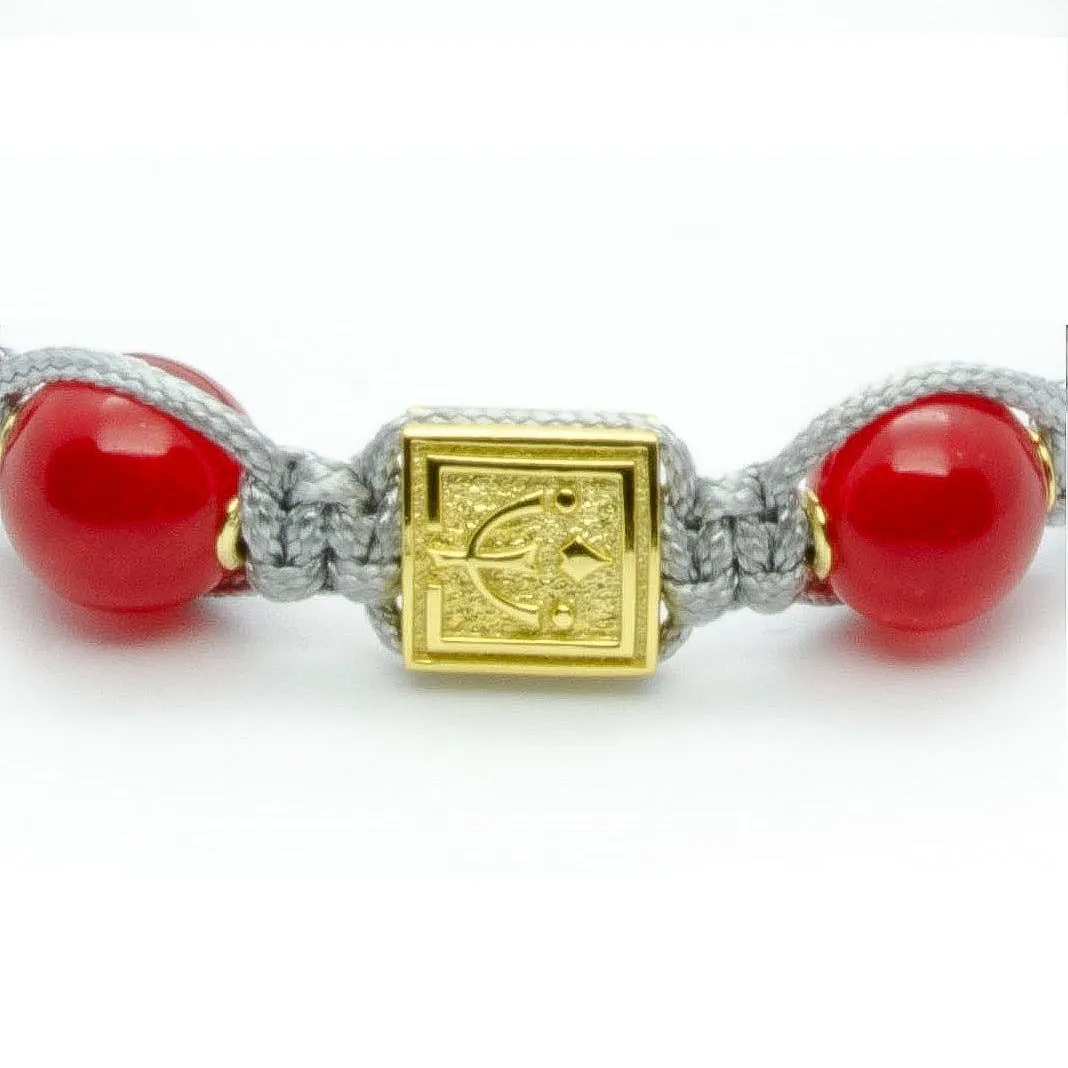 Ultimate Courage - Red Jade Stone Bead Bracelet in Gold | 10MM