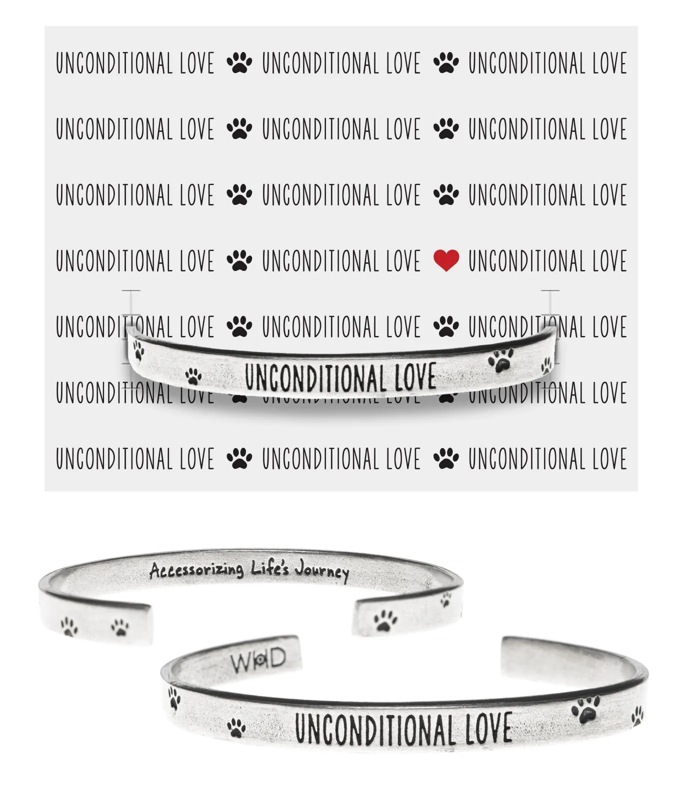 Unconditional Love Cuff Inspirational Jewelry Bracelet - Pet Sympathy or Memorial Gift