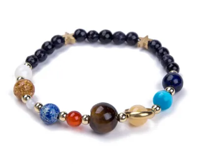Universe, galaxy solar system 8 planet Star Bracelet natural stone bead bracelet