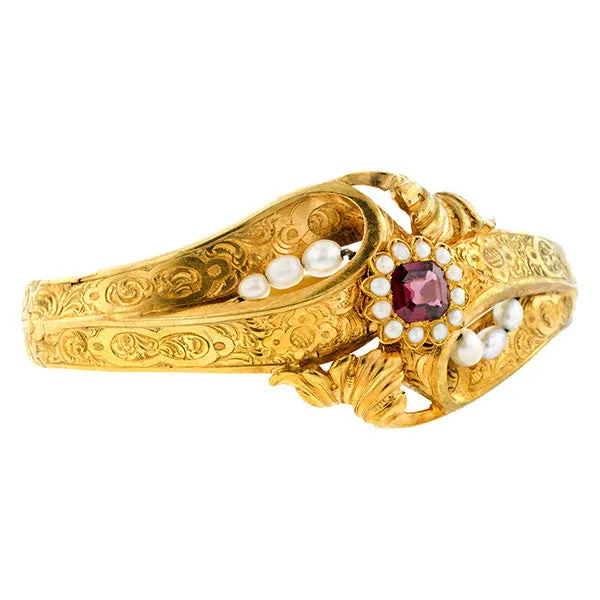 Victorian Garnet & Pearl Bracelet