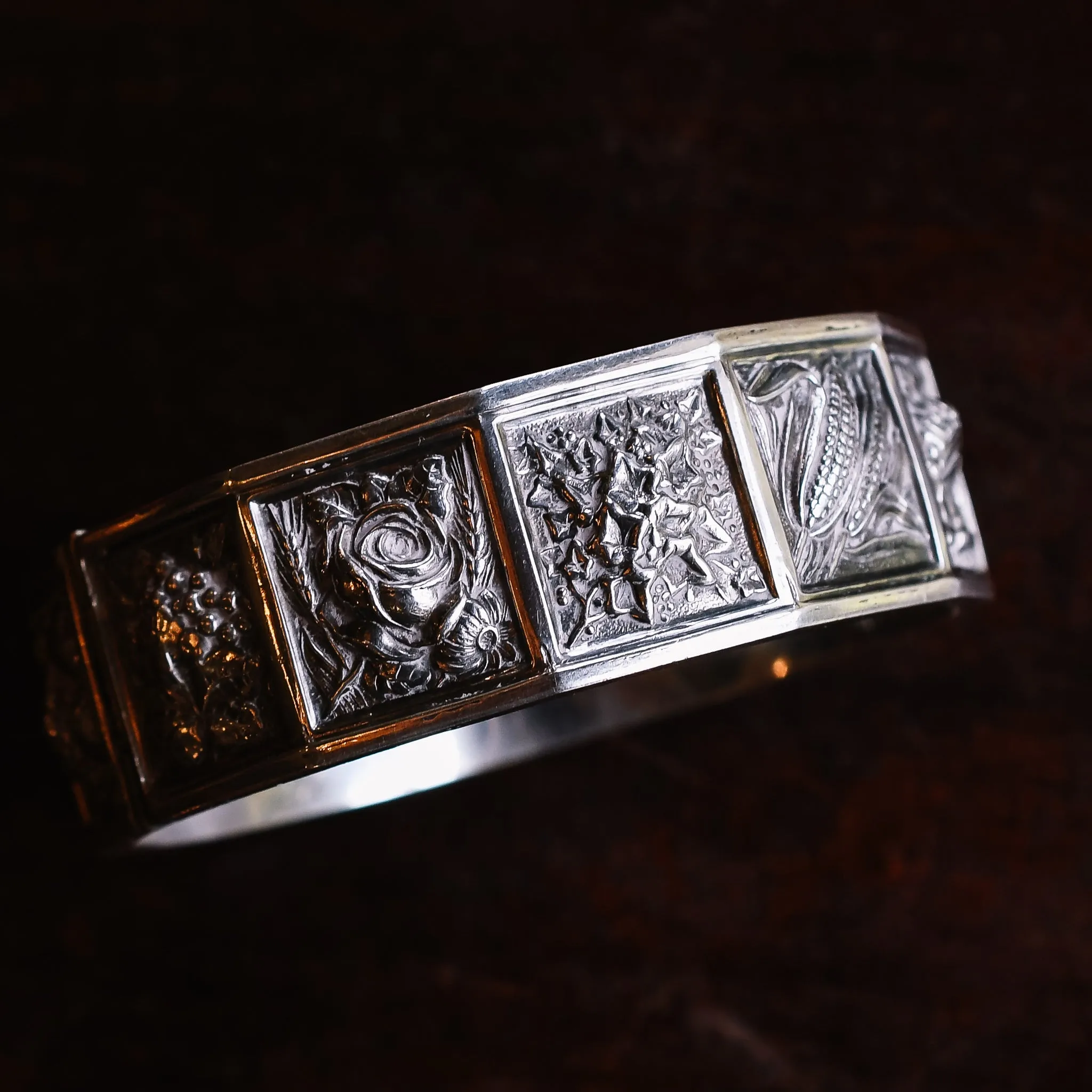 Victorian "Language Of Flowers" Silver Bangle