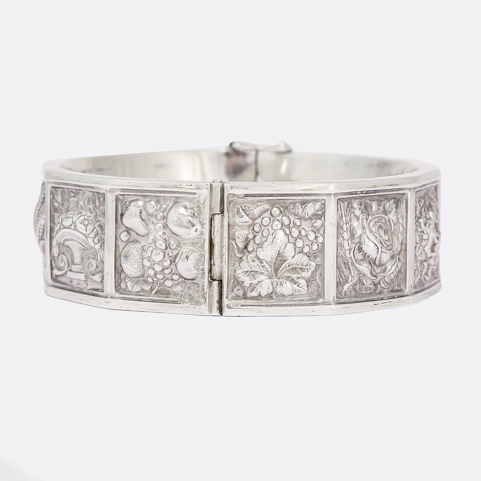 Victorian "Language Of Flowers" Silver Bangle