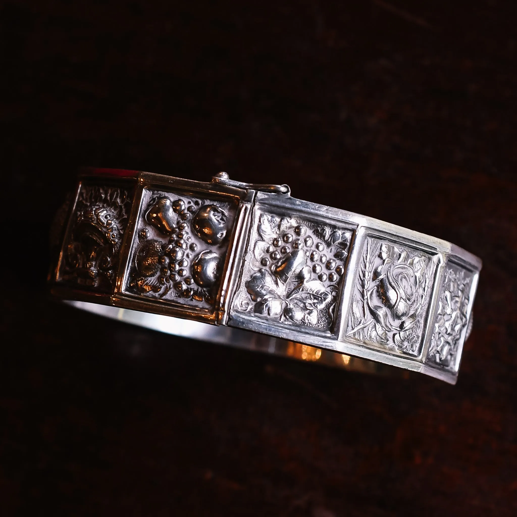 Victorian "Language Of Flowers" Silver Bangle