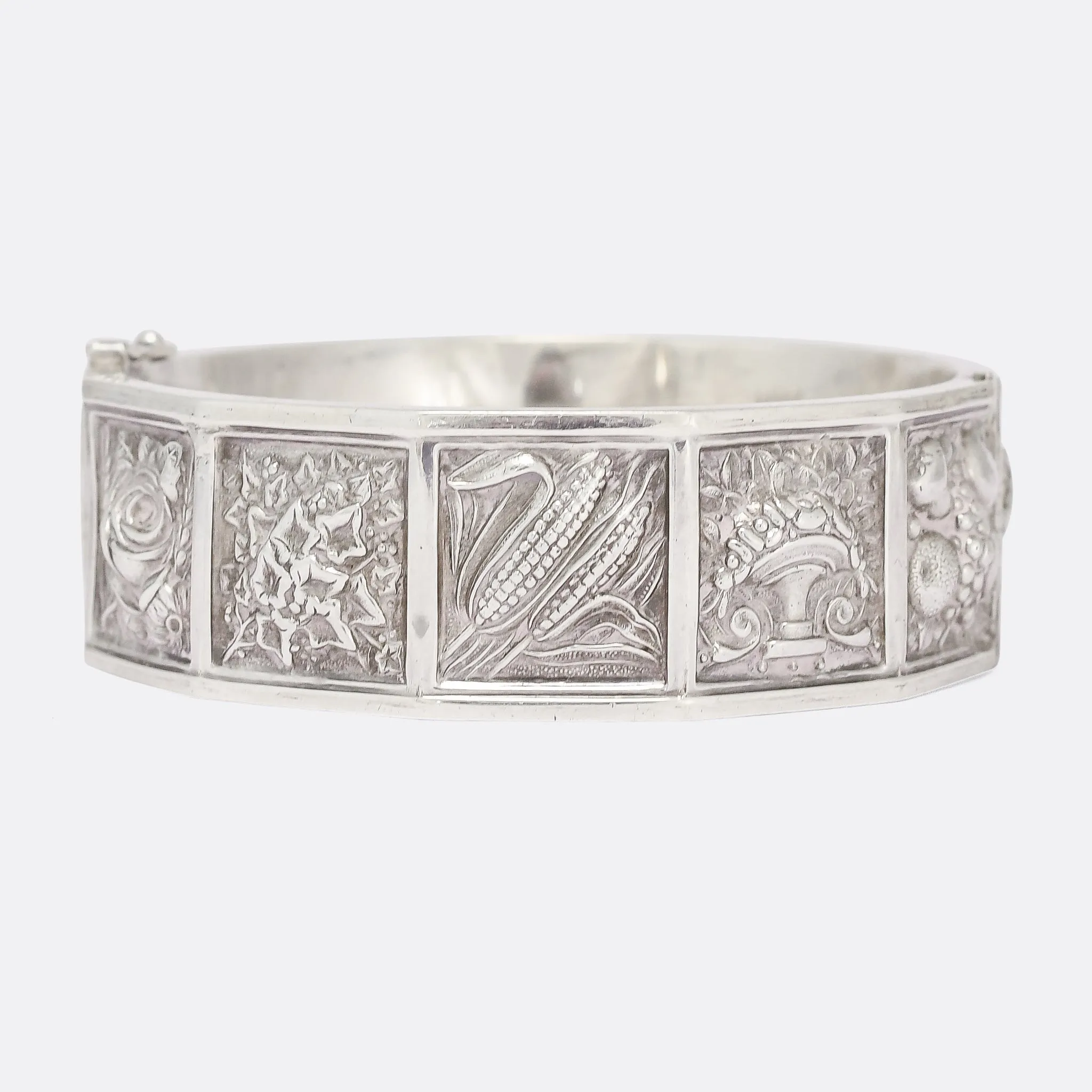 Victorian "Language Of Flowers" Silver Bangle
