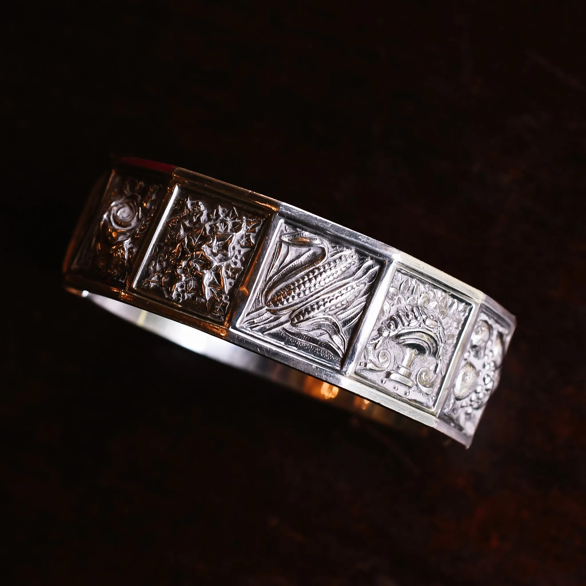 Victorian "Language Of Flowers" Silver Bangle
