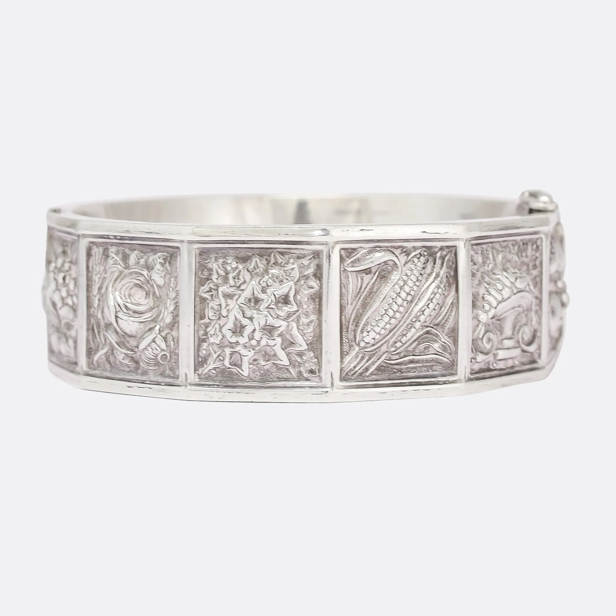 Victorian "Language Of Flowers" Silver Bangle