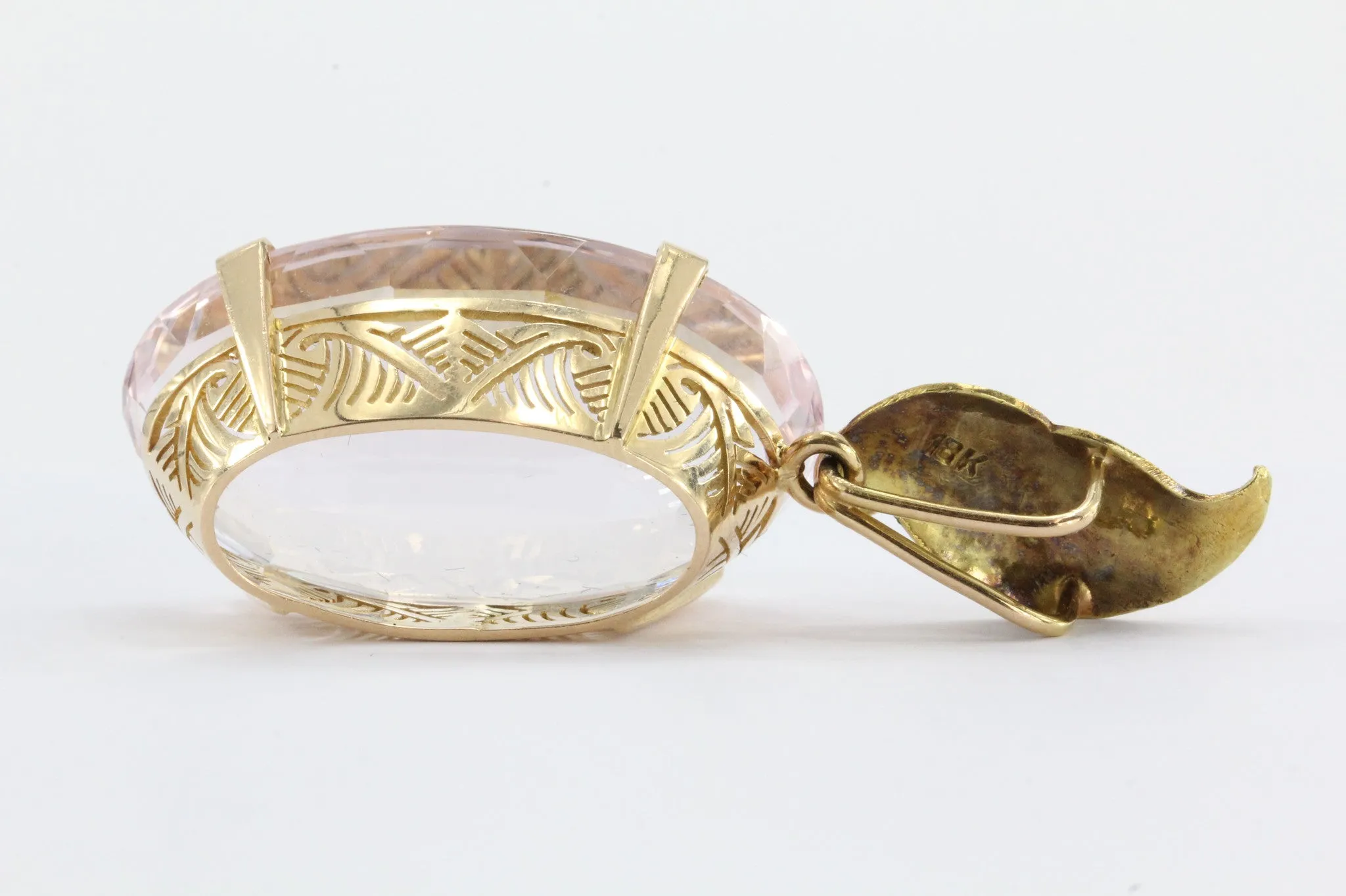 Vintage Gold 56 Carat Morganite Pendant,  30 Carat Kunzite Bracelet w/ Earrings