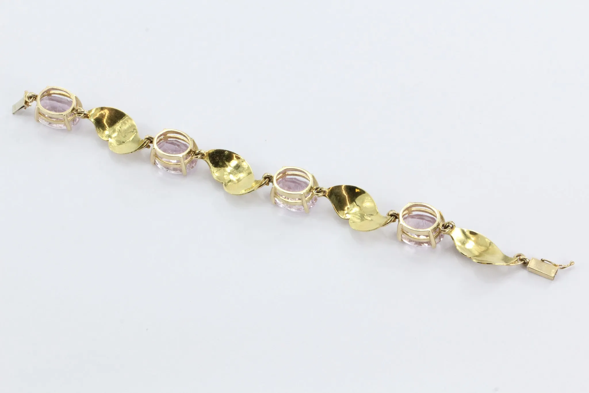 Vintage Gold 56 Carat Morganite Pendant,  30 Carat Kunzite Bracelet w/ Earrings