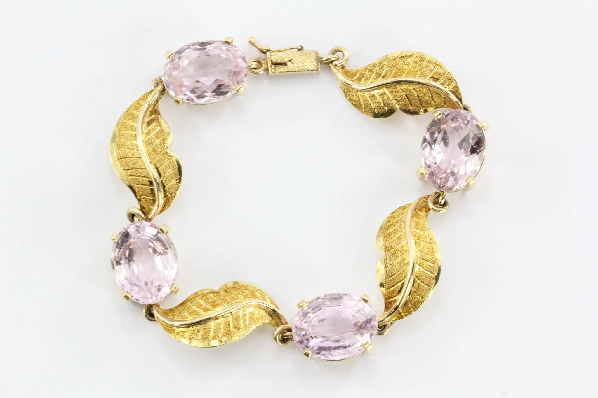 Vintage Gold 56 Carat Morganite Pendant,  30 Carat Kunzite Bracelet w/ Earrings