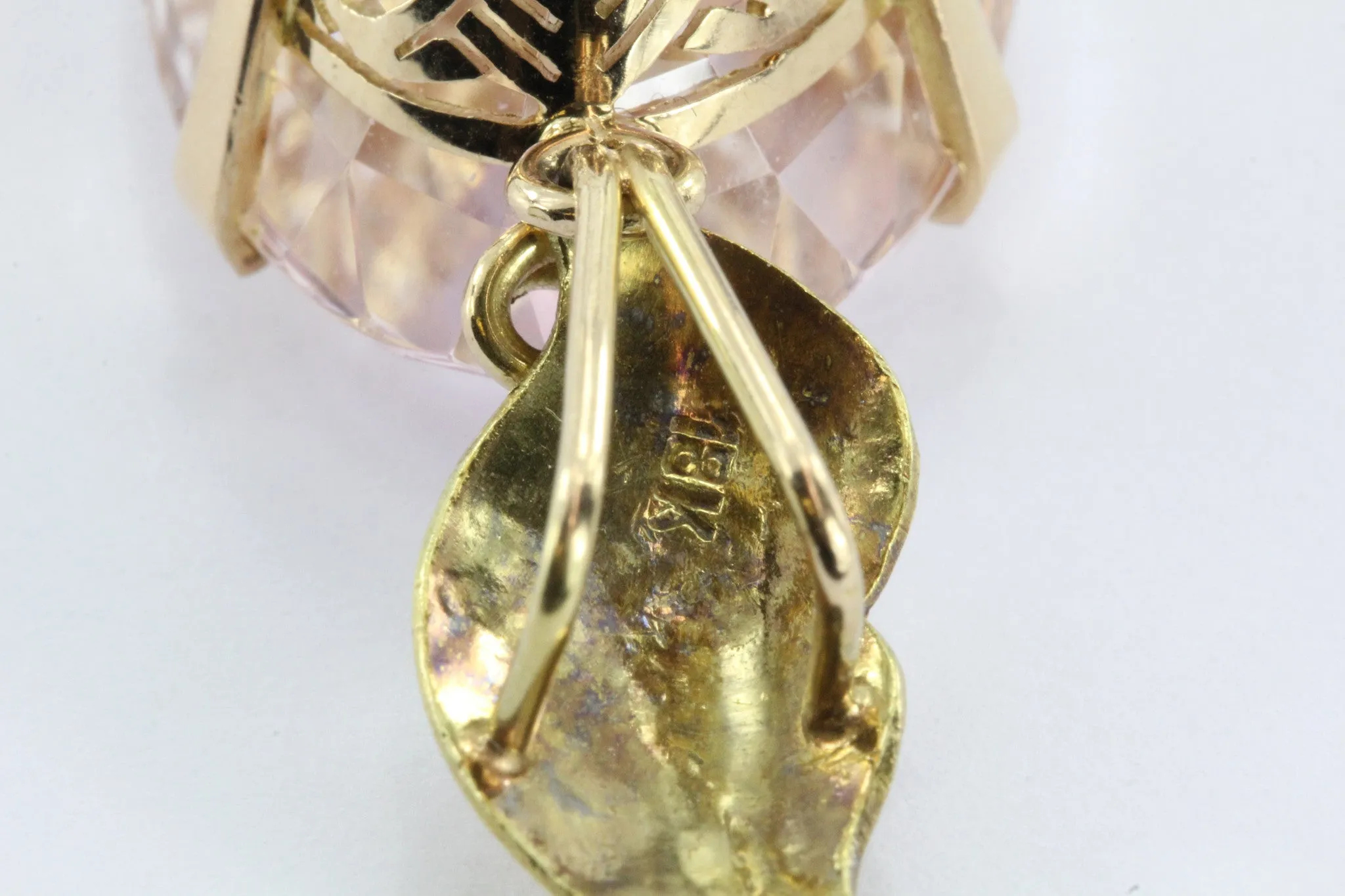 Vintage Gold 56 Carat Morganite Pendant,  30 Carat Kunzite Bracelet w/ Earrings