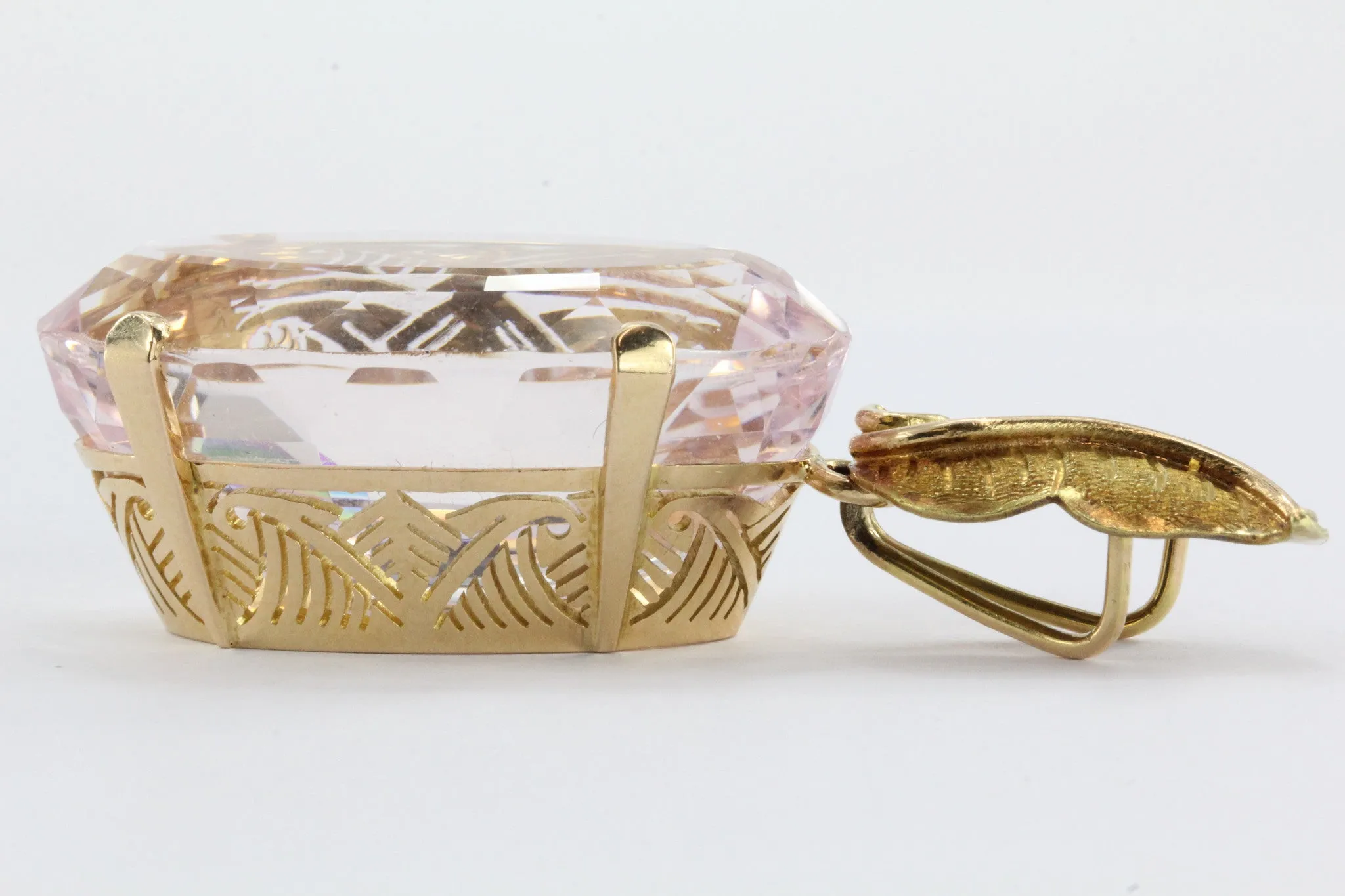 Vintage Gold 56 Carat Morganite Pendant,  30 Carat Kunzite Bracelet w/ Earrings