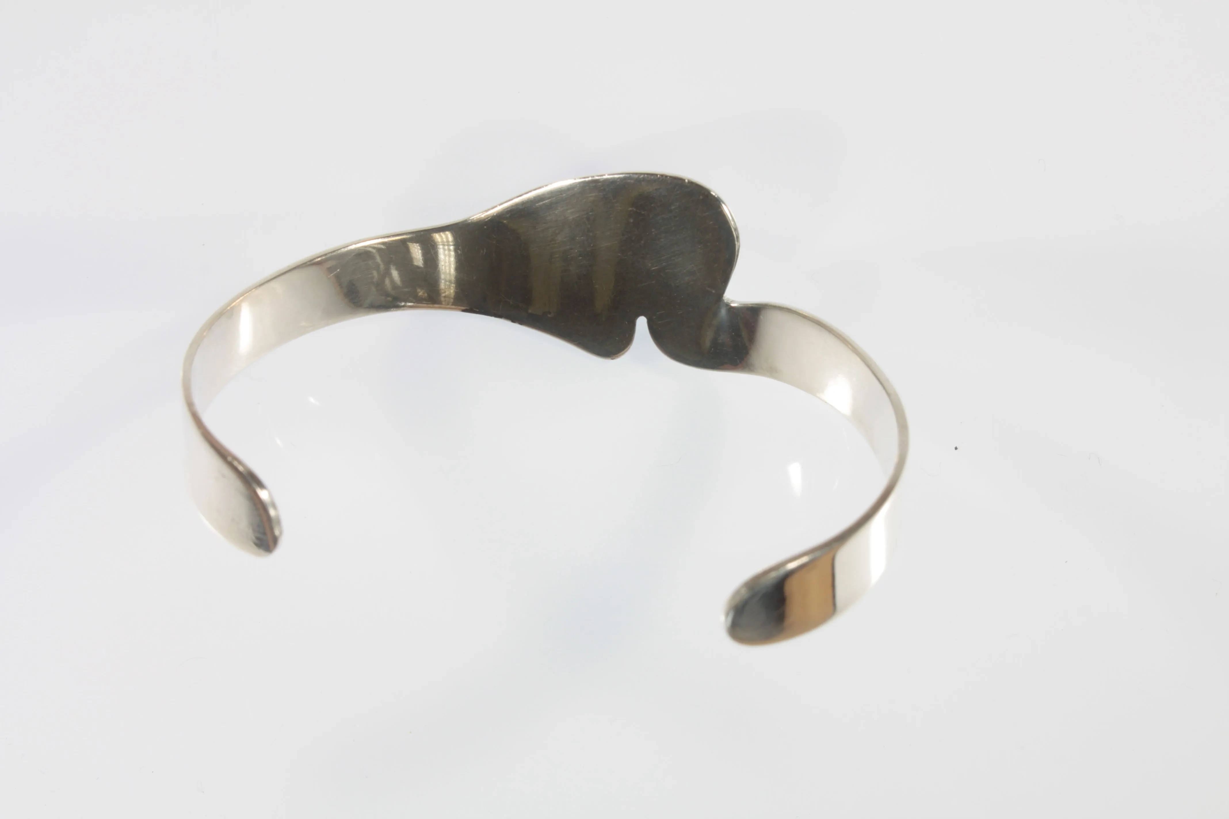 Vintage Mexico Glass Opal Sterling Silver Cuff Bracelet 20.3g