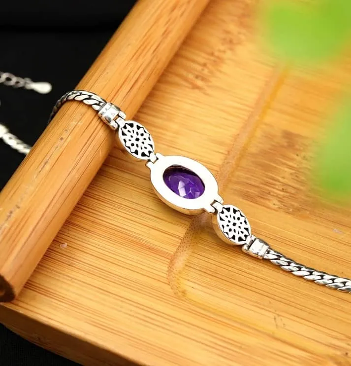 Vintage Silver Amethyst Bali Style Bracelet
