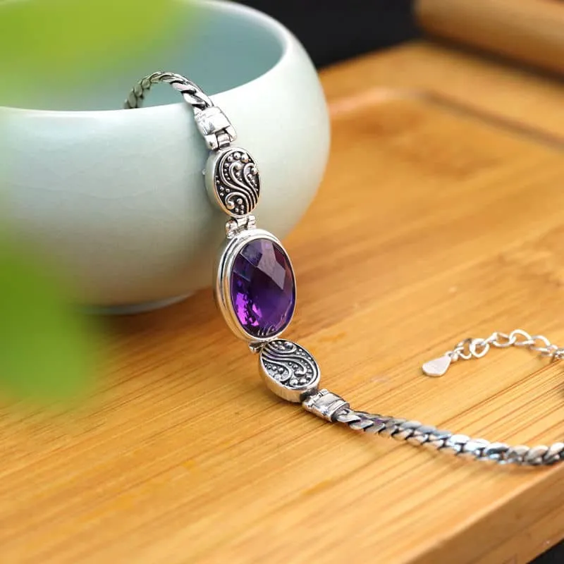 Vintage Silver Amethyst Bali Style Bracelet