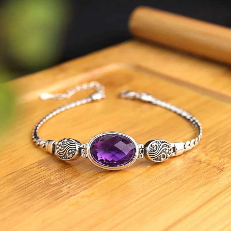 Vintage Silver Amethyst Bali Style Bracelet