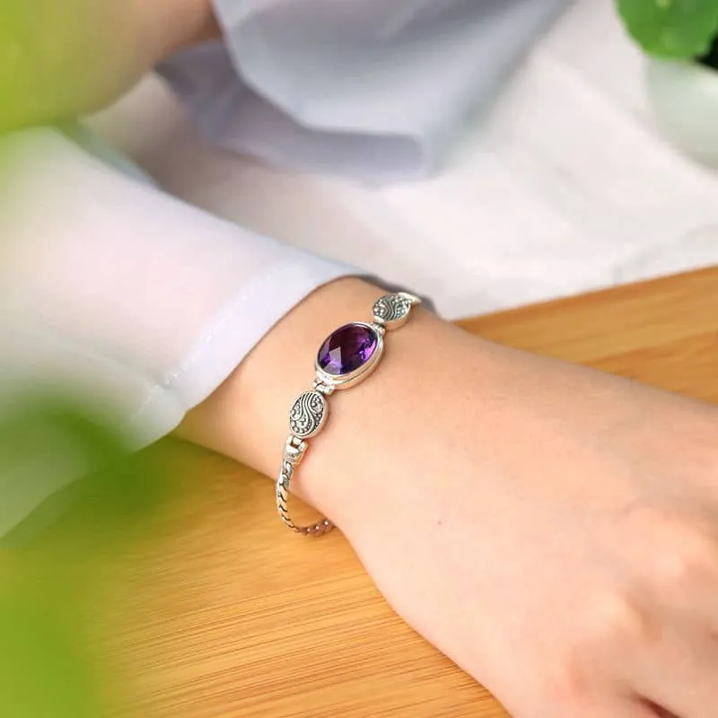 Vintage Silver Amethyst Bali Style Bracelet