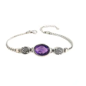 Vintage Silver Amethyst Bali Style Bracelet