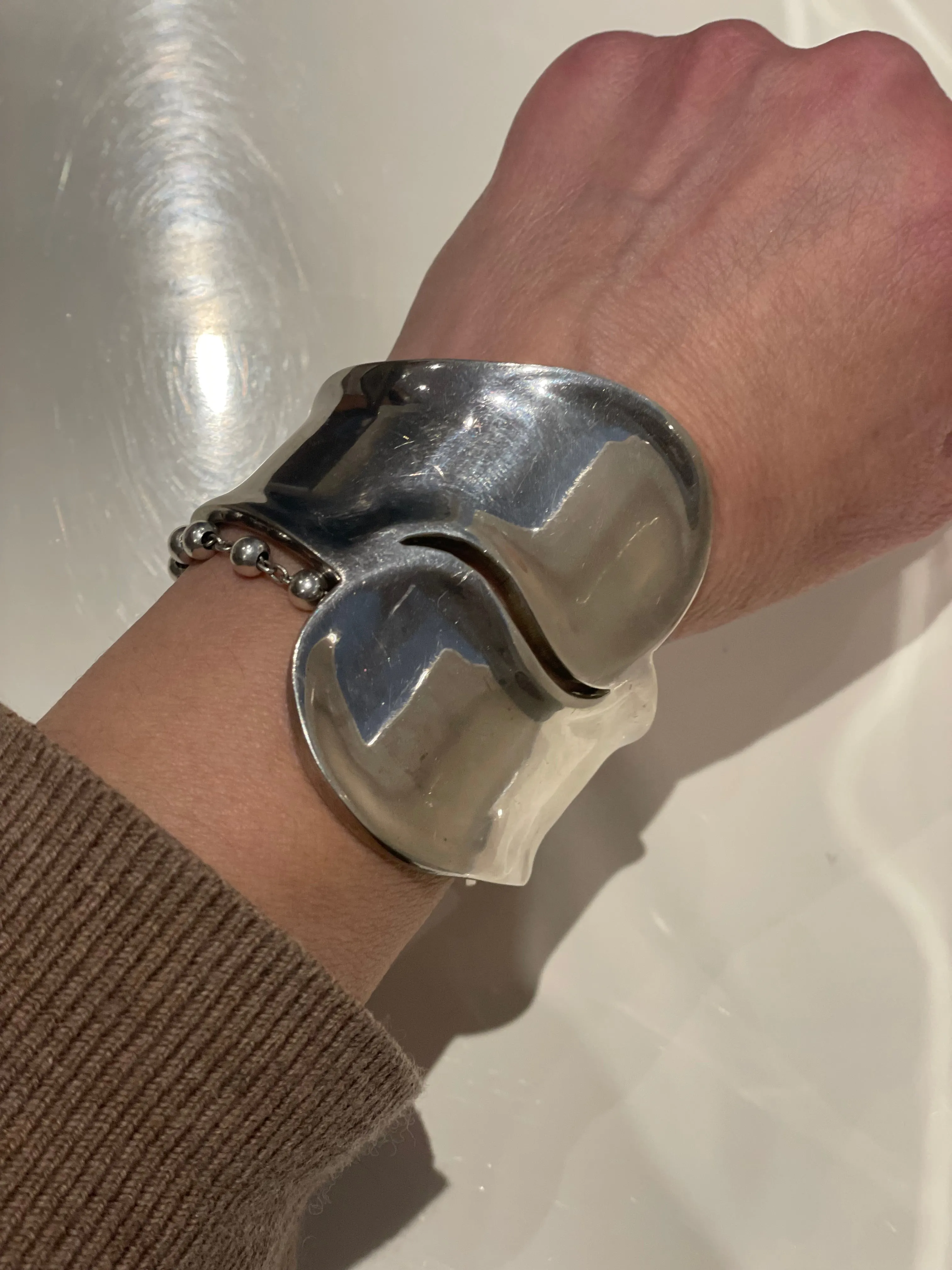 Vintage Sterling Silver Modernist Cuff Bracelet