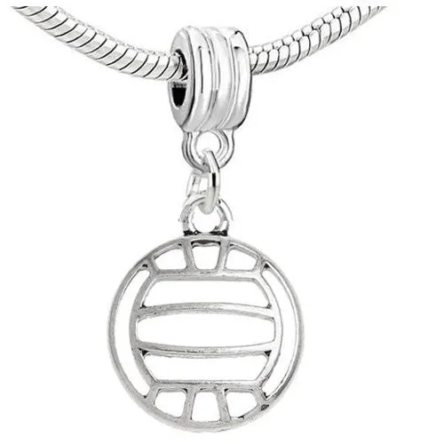 Volleyball Sports Charm European Bead Compatible for Most European Snake Chain Bracelet