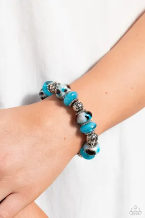 Warped Wayfarer - Blue - Ceramic-Like Bead Paparazzi Stretchy Bracelet