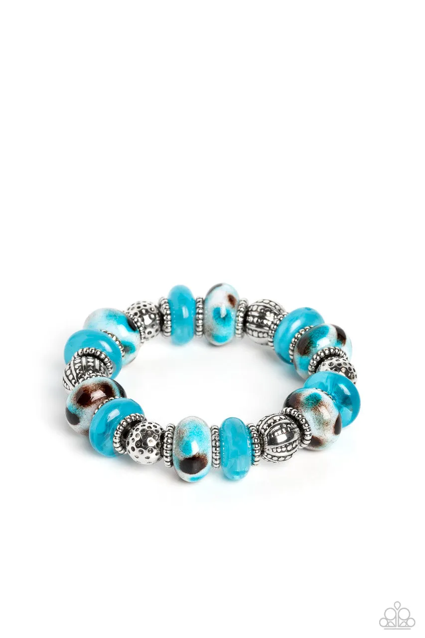 Warped Wayfarer - Blue - Ceramic-Like Bead Paparazzi Stretchy Bracelet