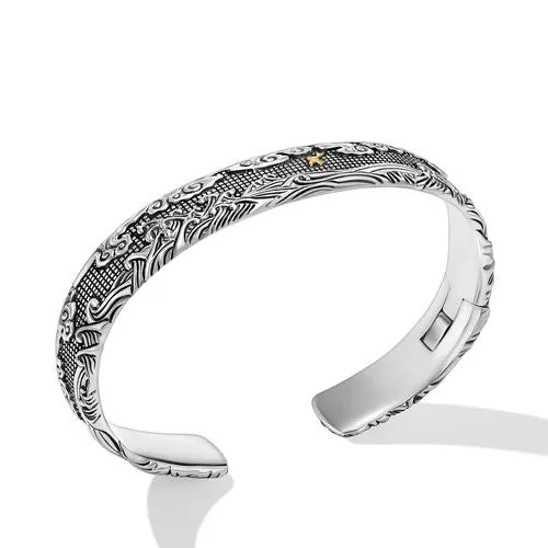 Waves Cuff Bracelet in Sterling Silver with 18K Yellow Gold, 12mm