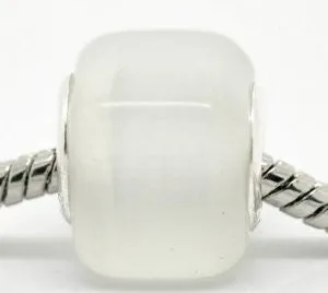 White Cats Eye Glass Cube European Bead Compatible for Most European Snake Chain Bracelet
