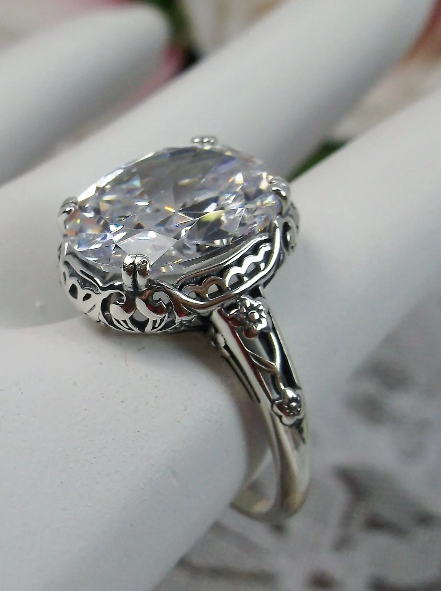 White CZ or Natural White Topaz Ring, Edwardian Jewelry #D70z
