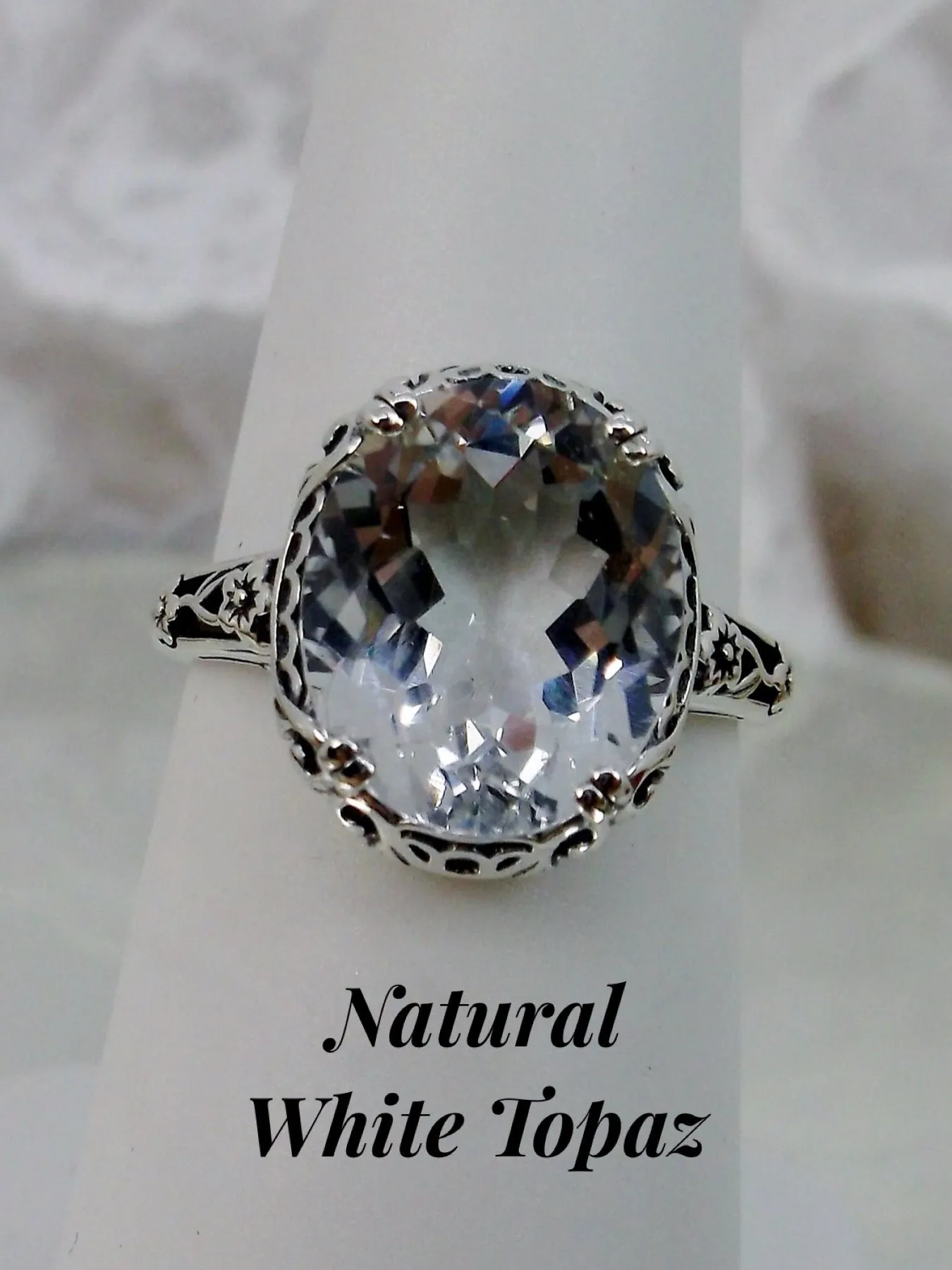 White CZ or Natural White Topaz Ring, Edwardian Jewelry #D70z