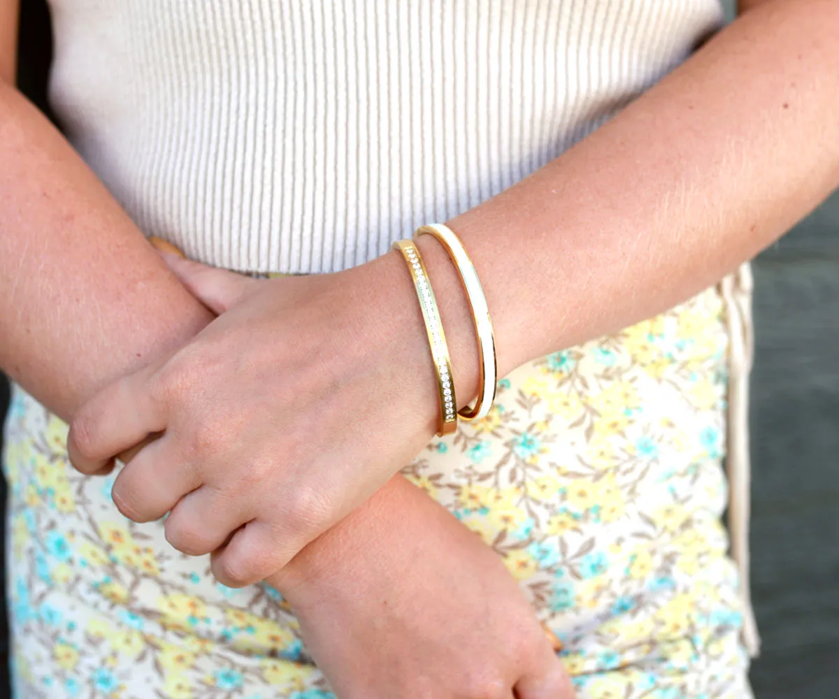 White Enamel Gold Bangle Bracelet