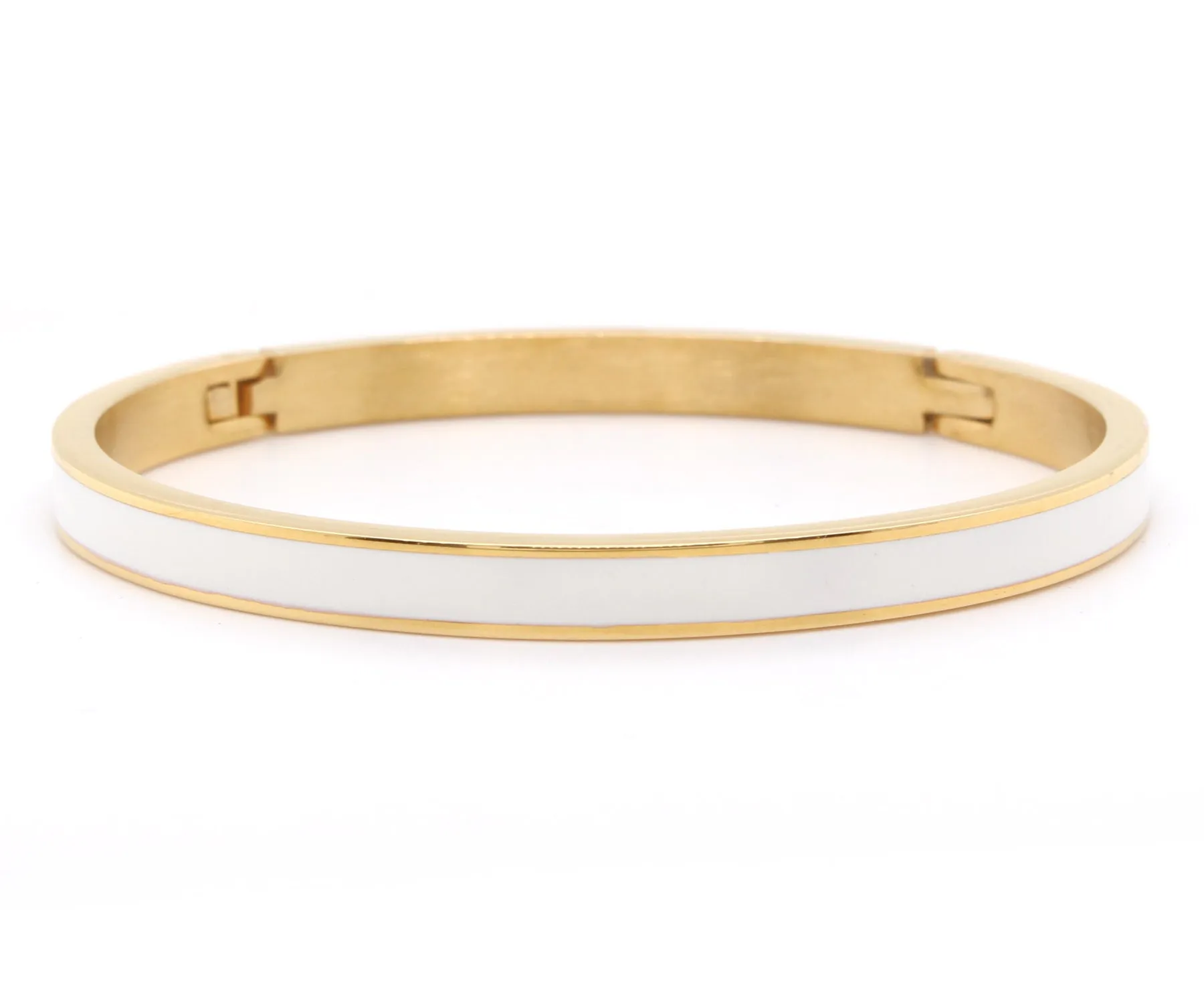 White Enamel Gold Bangle Bracelet