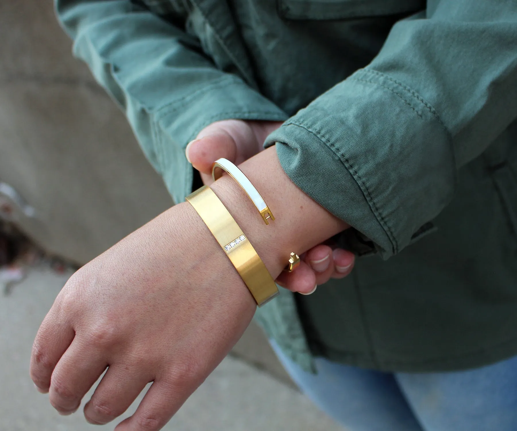 White Enamel Gold Bangle Bracelet
