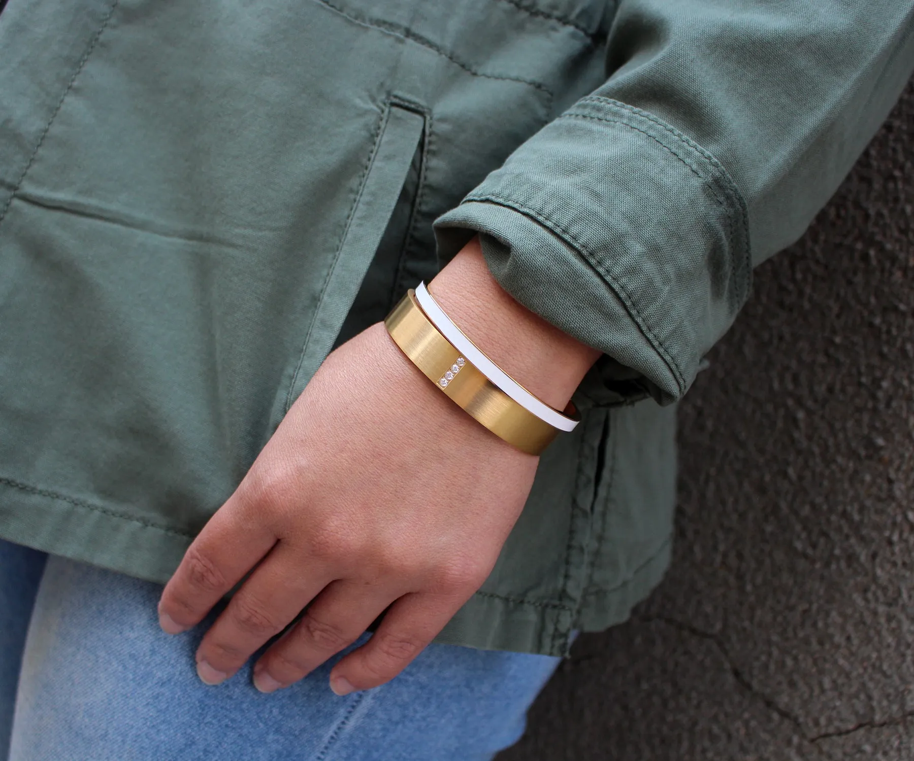 White Enamel Gold Bangle Bracelet