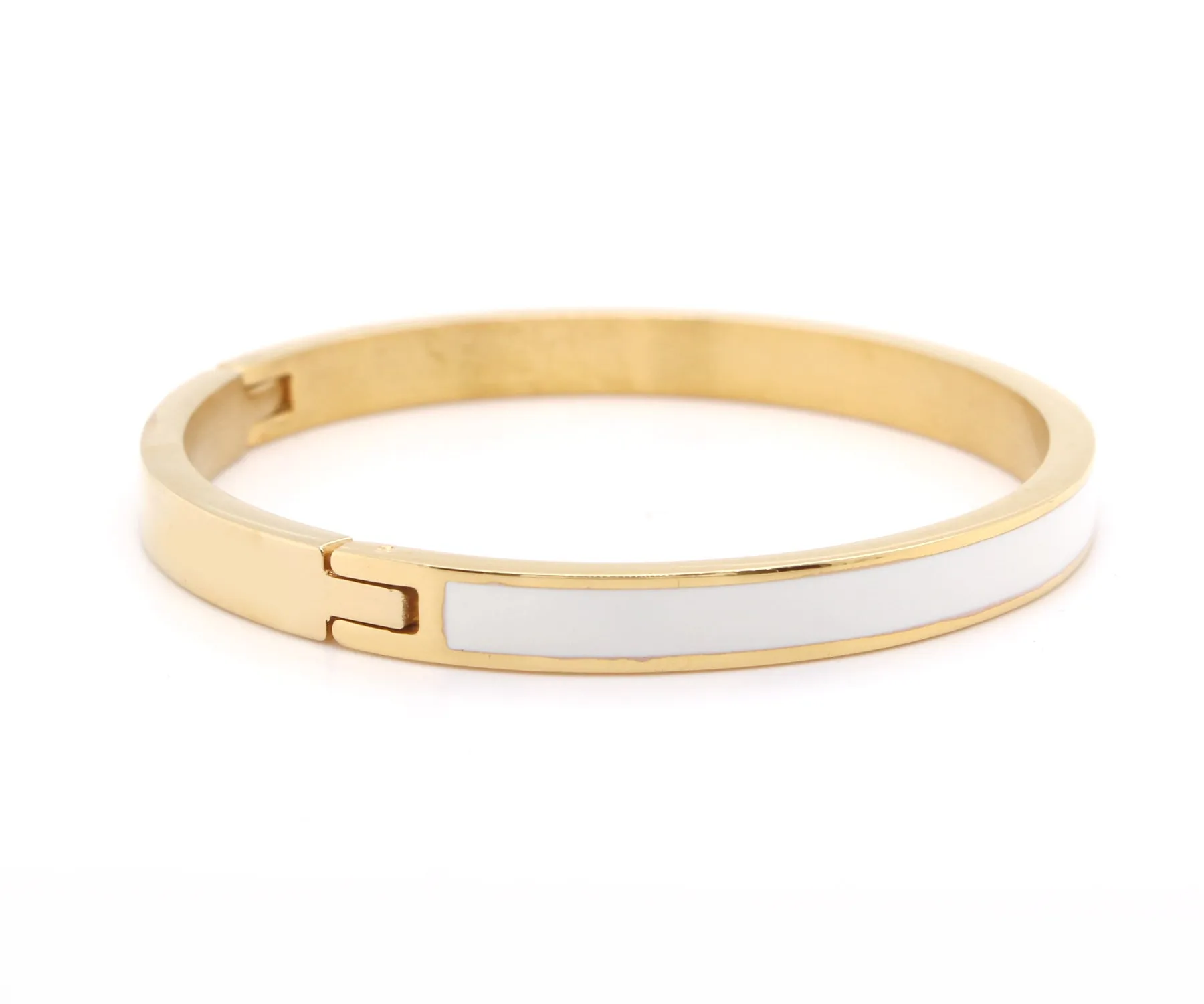 White Enamel Gold Bangle Bracelet