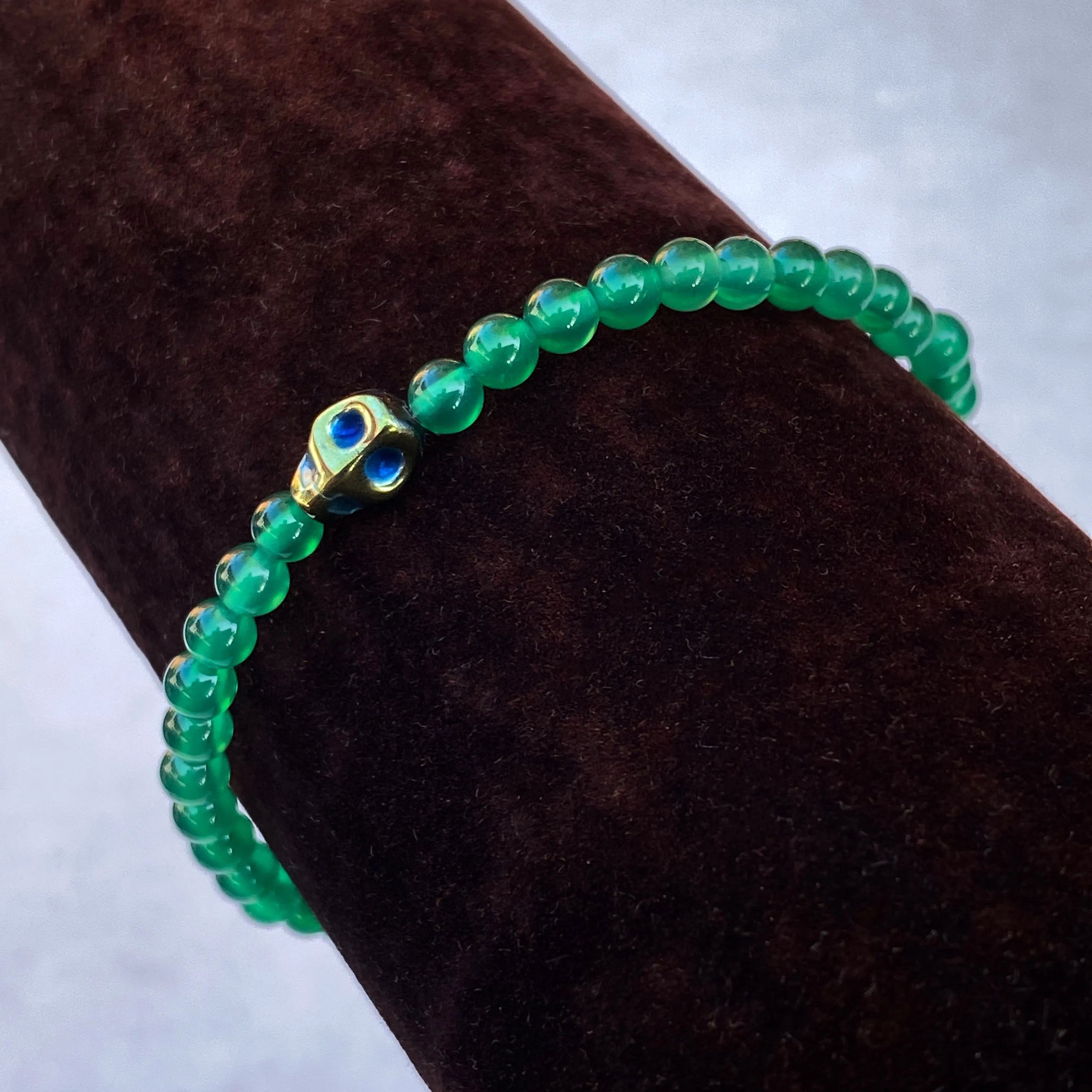 Women's Gemstone Beaded Bracelet with Hematite Skulls
