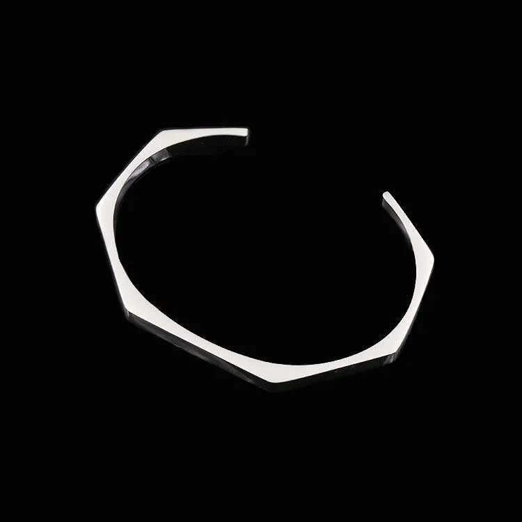 Women's Hexagon 4mm Width Customizable text with adjustable size Cuff Bracelet